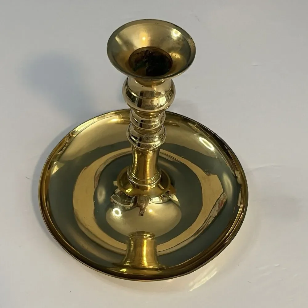 Vintage Brass Chamberstick Candle Holders Lot of 2 Different Sizes Ring Handle